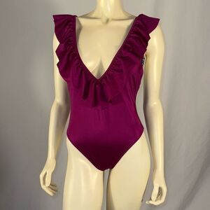 PINK Victoria's Secret One Piece Ruffle Swimsuit Deep V Violet Purple Medium